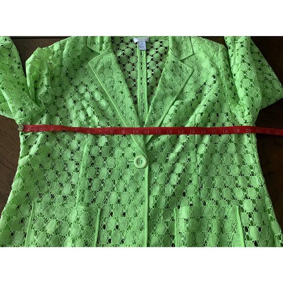 Chico's Jacket Lime Green Lace Cut Out Sheer Button Up 3/4 Sleeves Size 2 US 12 - Picture 13 of 15